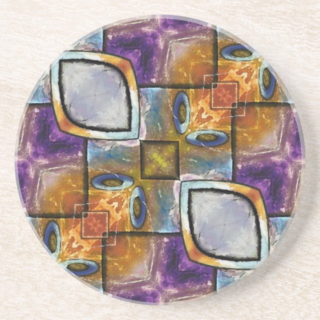 Leichtblaue Diamanten mit Lila und goldenen Diaman Sandstein Untersetzer (Vorne)