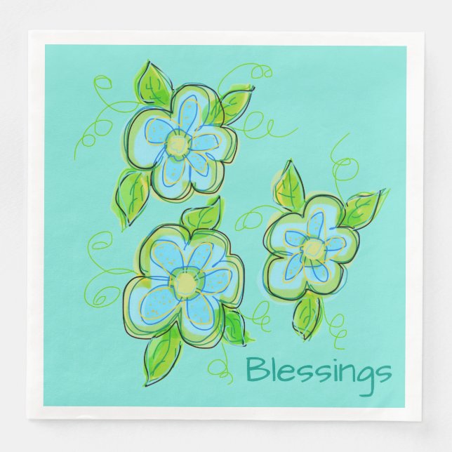 Leichte Aquamarine Flower Napkins Serviette (Vorderseite)