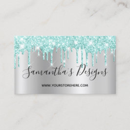 Leichte Aquamarine Glitzer Tropfen Silver Ombre On Visitenkarte