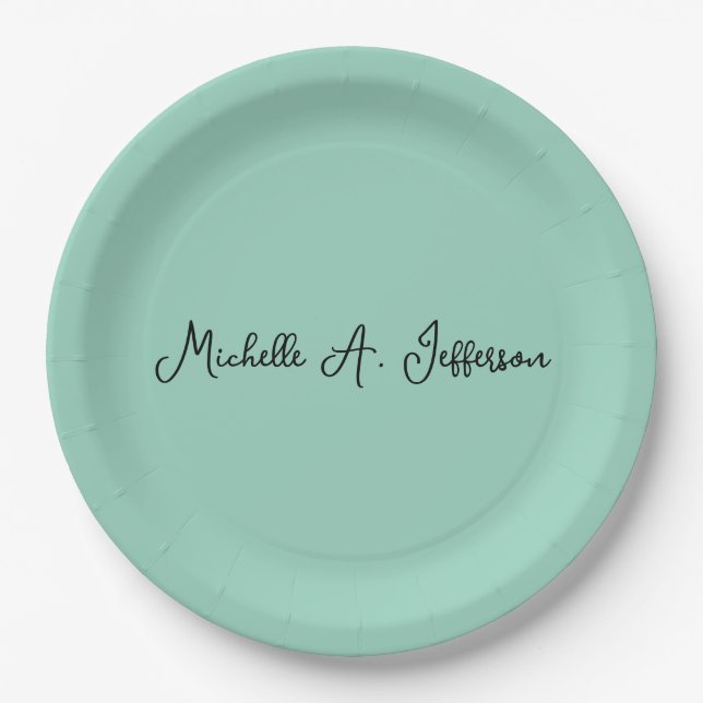 Leichte Aquamarine Handschrift Creative Trendy Nam Pappteller (Vorderseite)