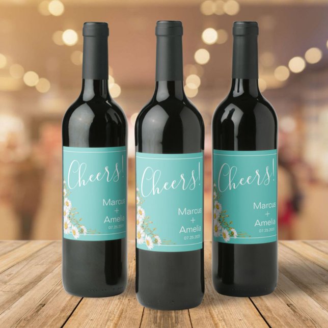 Leichte Aquamarine und weiße Hochzeiten Weinetikett (Von Creator hochgeladen)