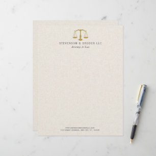 Leichte beige Leinen & Gold Law Practice Scale Briefbogen