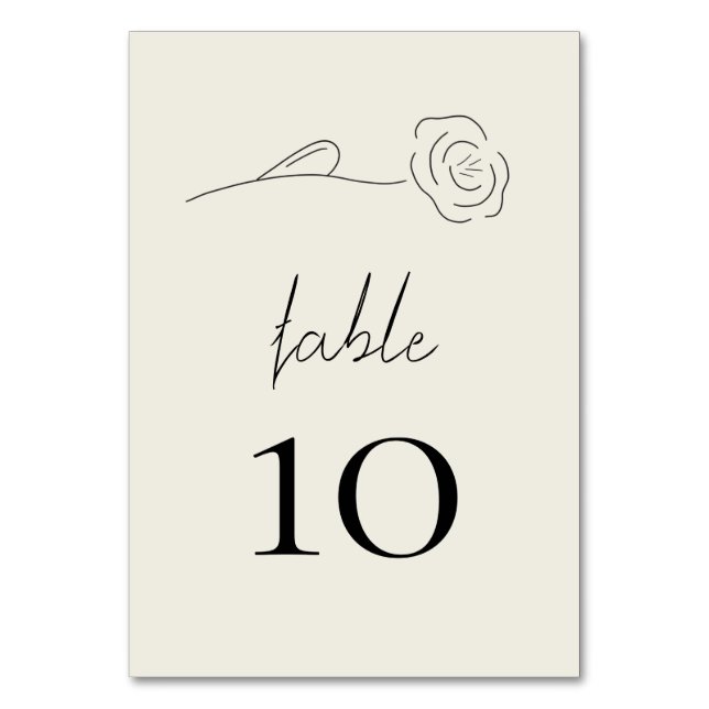 Leichte Beige Minimalistische Blume Tischnummer (Vorderseite)