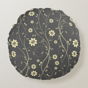 Leichte beige und graue Blume Rundes Kissen