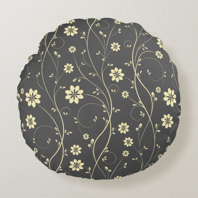 Leichte beige und graue Blume Rundes Kissen (Vorderseite)