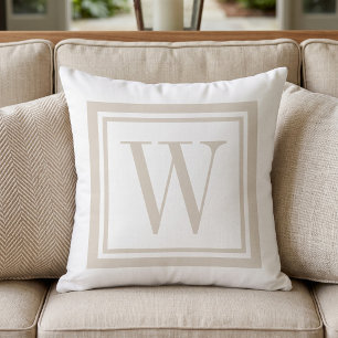 Leichte Beige und Weiß-Classic-Quadrat-Monogramm Kissen