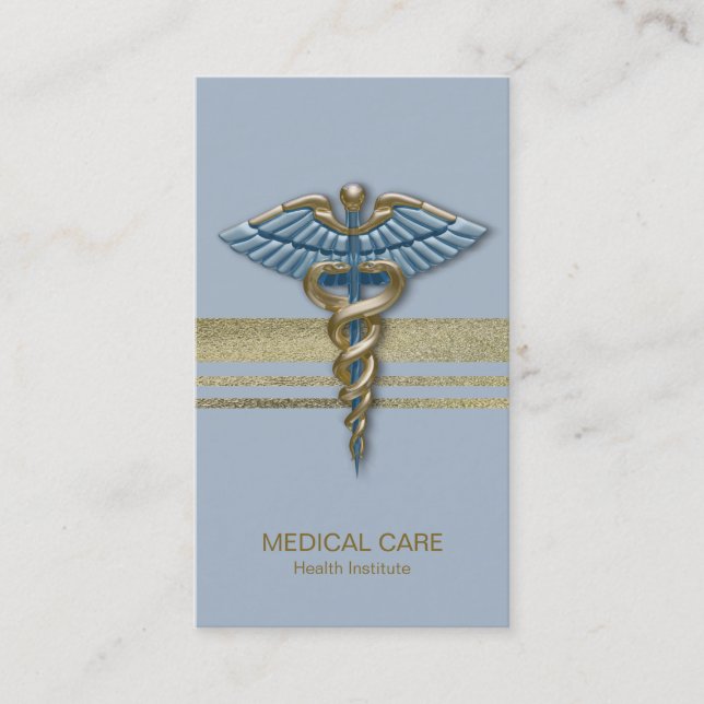 Leichte blaue Caduceus Imitate Gold Streifen Visitenkarte (Vorderseite)