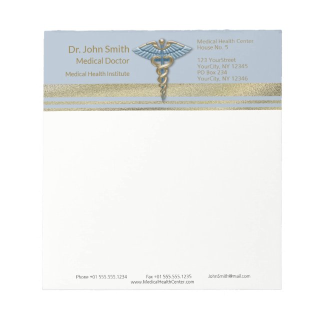 Leichte blaue Caduceus Medical Imitate Goldene Str Notizblock (Vorderseite)