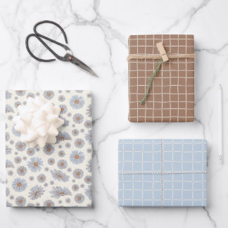 Leichte blaue und weiche braune Daisy-Geschenkblät Geschenkpapier Set