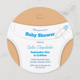 Leichte braune Haut und Windeln Blau | Babyparty Einladung