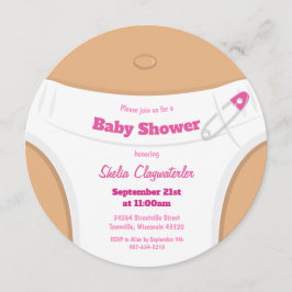 Leichte braune Haut und Windeln rosa | Babyparty Einladung