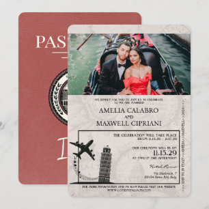 Leichte Burgund Italien Reisepass Hochzeitseinladu Einladung