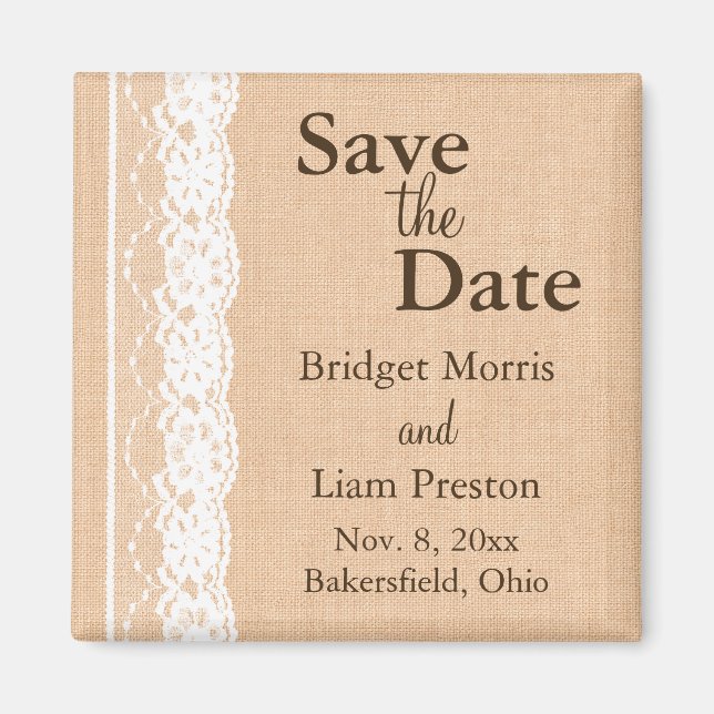 Leichte Burlap- und Vintage Spitzen Speichern Sie  Magnet (Vorne)