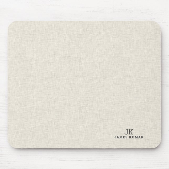 Leichte Creme Linen Textur Print Monogram Mousepad (Vorne)
