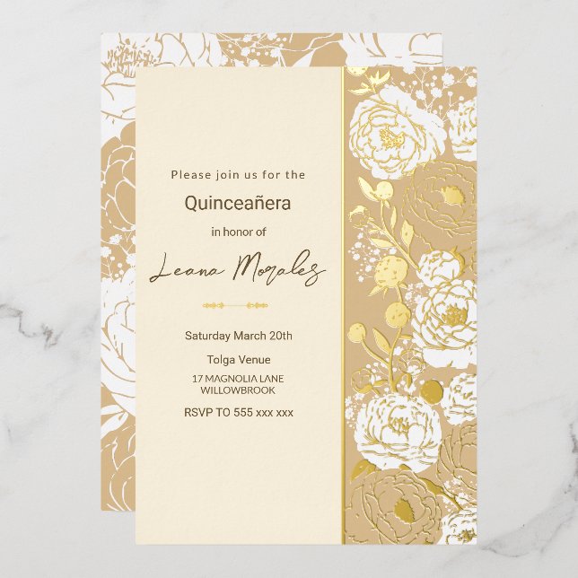 Leichte Creme Quinceañera Einladung (Vorderseite/Rückseite)