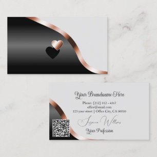 Leichte graue schwarze Rose Gold Hearts und QR Cod Visitenkarte