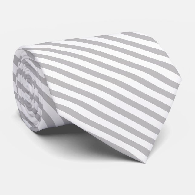 Leichte graue und weiße Diagonal Streifen Neck Tie Krawatte (Gerollt)