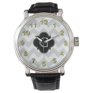 Leichte grauweiße Zickzack-schwarze Quatrefolienmo Armbanduhr
