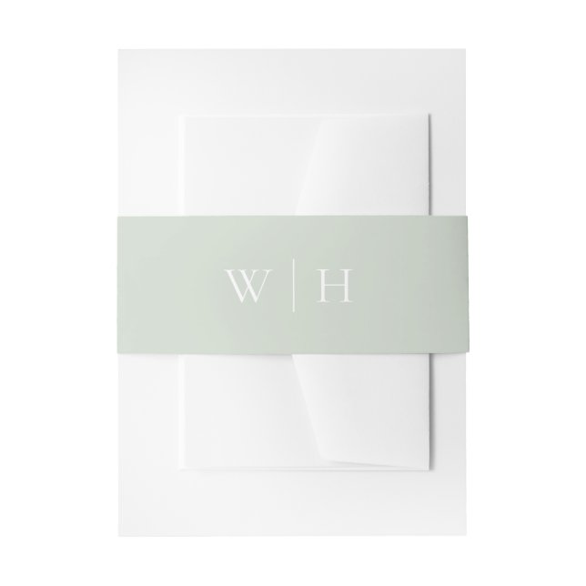 Leichte grüne Serif-Monogramm mit Linienhochzeit Einladungsbanderole (Vorderseite Beispiel)