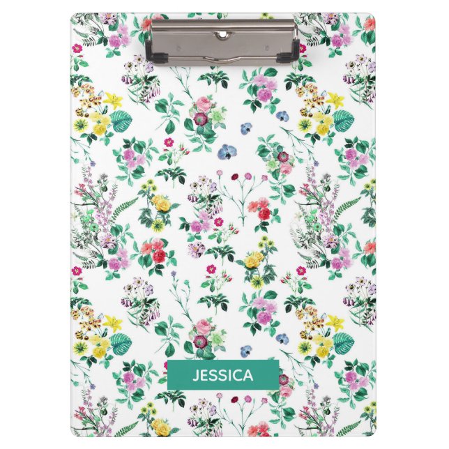 Leichte hübsche Sommerblumen personalisiert Klemmbrett (Vorderseite)