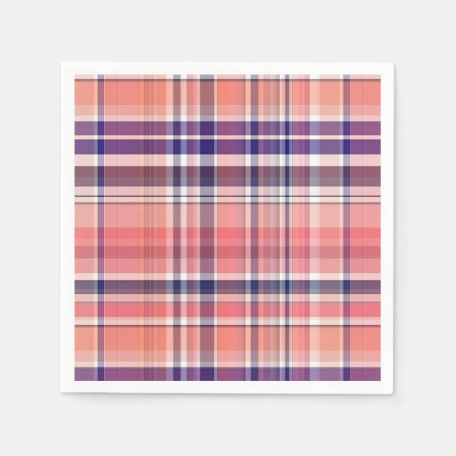 Leichte Koralle, Navy Blue, Weiße Preppy Madras Ka Serviette (Vorderseite)