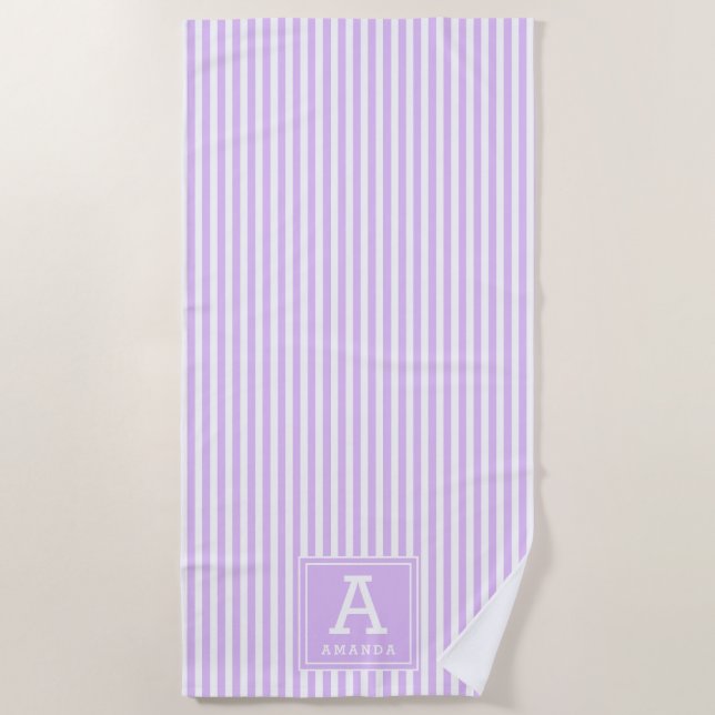 Leichte Lavendel Cabana Streifen Mit Monogramm ers Strandtuch (Vorderseite)