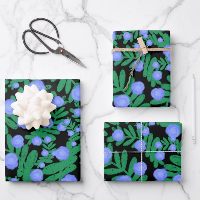 Leichte Lila Blume mit Blumenmuster und Pflanze mi Geschenkpapier Set (Vorderseite)