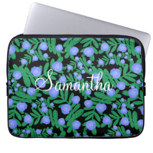 Leichte Lila Blume mit Blumenmuster und Pflanze mi Laptopschutzhülle