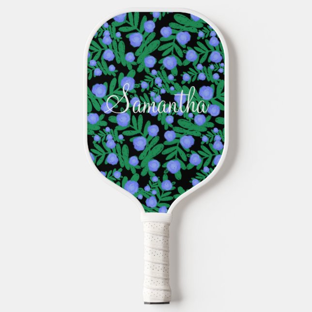 Leichte Lila Blume mit Blumenmuster und Pflanze mi Pickleball Schläger (Vorderseite)