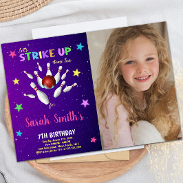 Leichte Lila Bowling Geburtstagseinladungen mit Fo Einladung