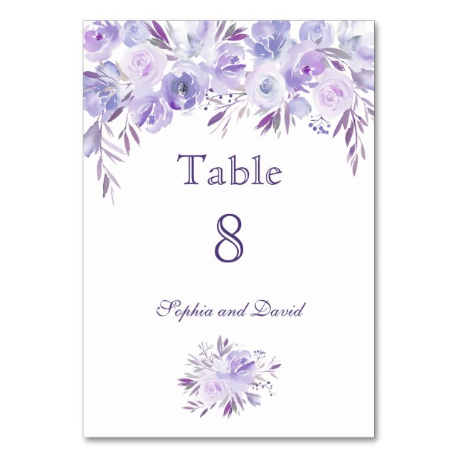 Leichte Lila Dusty Blue Floral Tischnummer (Vorderseite)