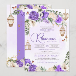 Leichte Lila Gold Floral Elegantes Brautparty Einladung