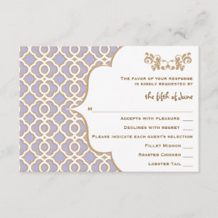 Leichte Lila marokkanische Hochzeitskarten RSVP Karte
