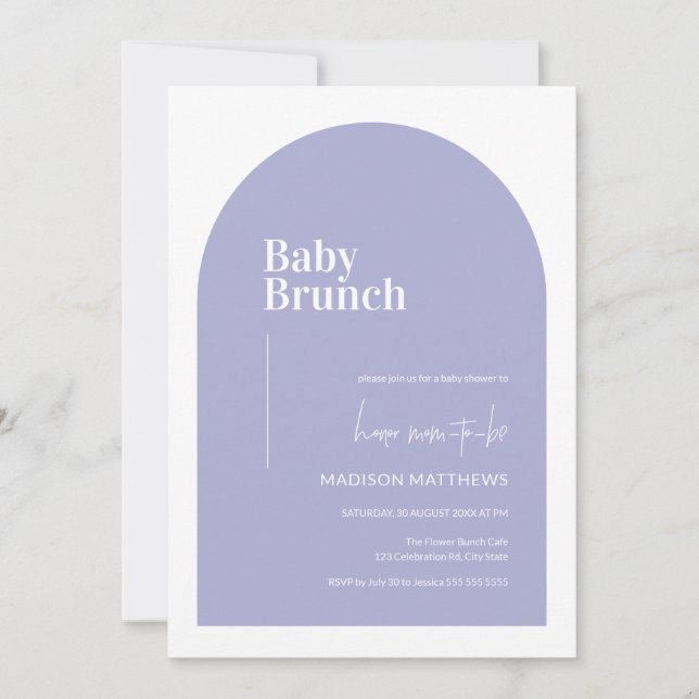 Leichte Lila Minimal Arch Baby Brunch Babydusche Einladung (Vorderseite)