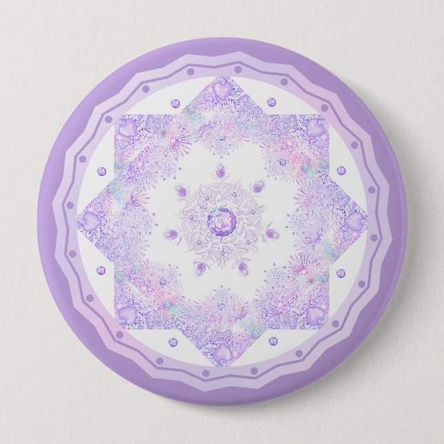 leichte lila Schneeflocke & glitzerndes Herz Button (Vorderseite)