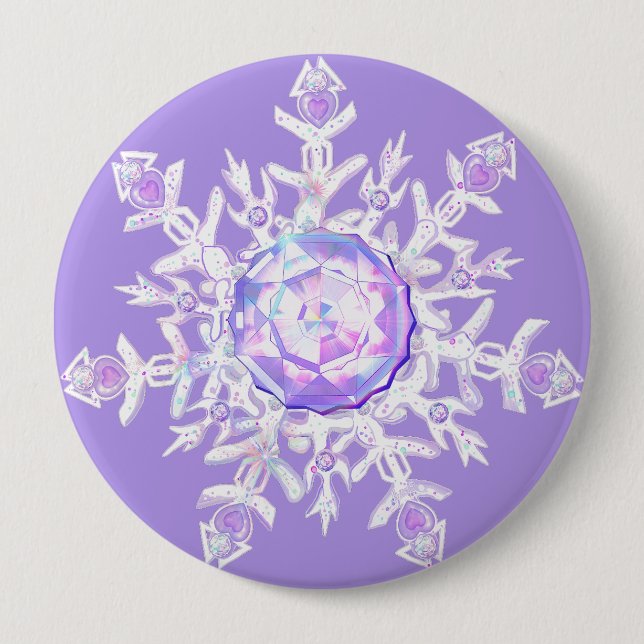 leichte lila Schneeflocke & glitzerndes Herz Button (Vorderseite)