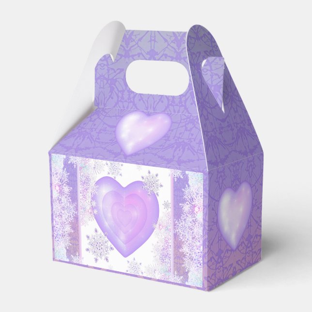 leichte lila Schneeflocke & glitzerndes Herz Geschenkschachtel (Vorderseite)