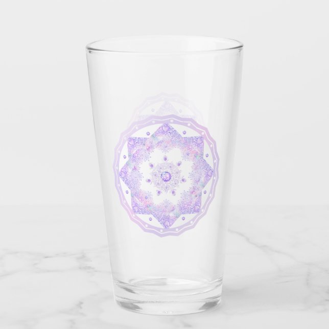 leichte lila Schneeflocke & glitzerndes Herz Glas (Vorderseite)