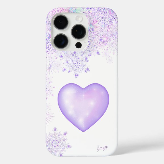 leichte lila Schneeflocke & glitzerndes Herz iPhone 16 Pro Hülle (Rückseite)