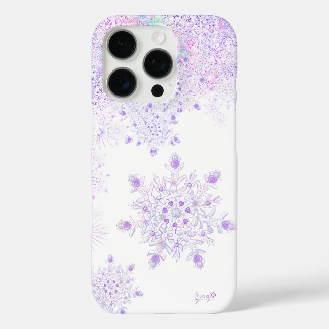 leichte lila Schneeflocke & glitzerndes Herz iPhone 16 Pro Hülle (Rückseite)