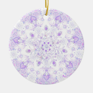 leichte lila Schneeflocke & glitzerndes Herz Keramik Ornament