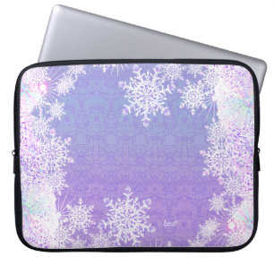 leichte lila Schneeflocke & glitzerndes Herz Laptopschutzhülle