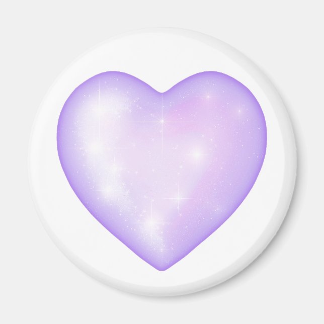 leichte lila Schneeflocke & glitzerndes Herz Magnet (Vorne)