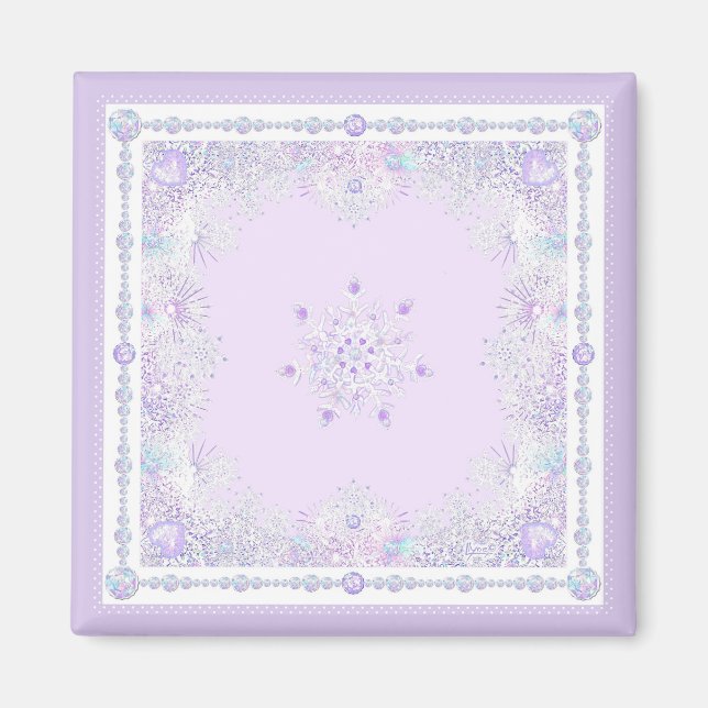 leichte lila Schneeflocke & glitzerndes Herz Magnet (Vorne)