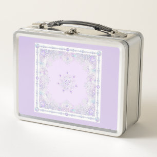 leichte lila Schneeflocke & glitzerndes Herz Metall Brotdose
