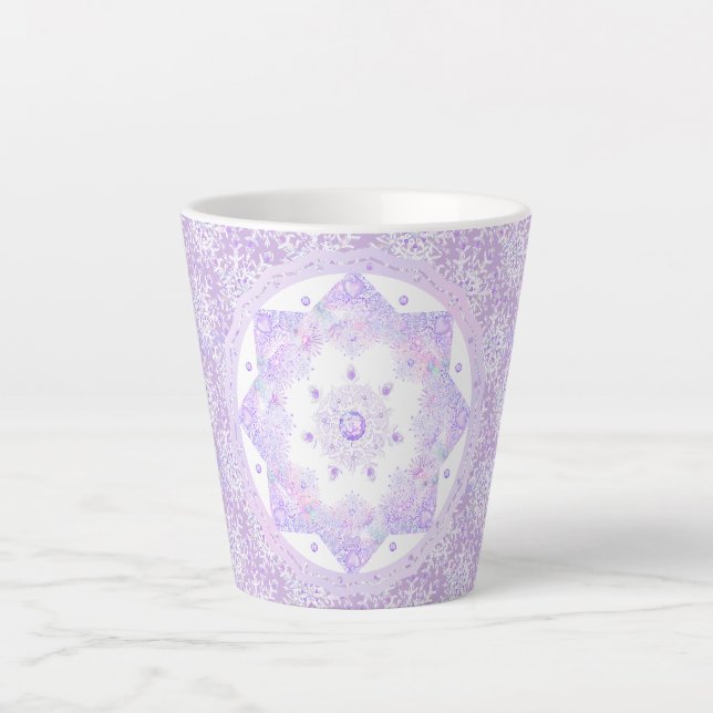 leichte lila Schneeflocke & glitzerndes Herz Milchtasse (Vorderseite)
