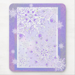 leichte lila Schneeflocke & glitzerndes Herz Mousepad