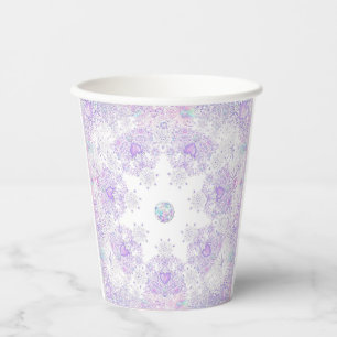 leichte lila Schneeflocke & glitzerndes Herz Pappbecher