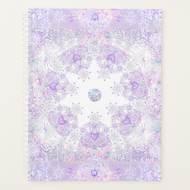 leichte lila Schneeflocke & glitzerndes Herz Planer (Vorderseite)