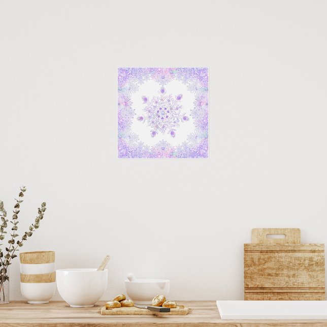 leichte lila Schneeflocke & glitzerndes Herz Poster (Küche)